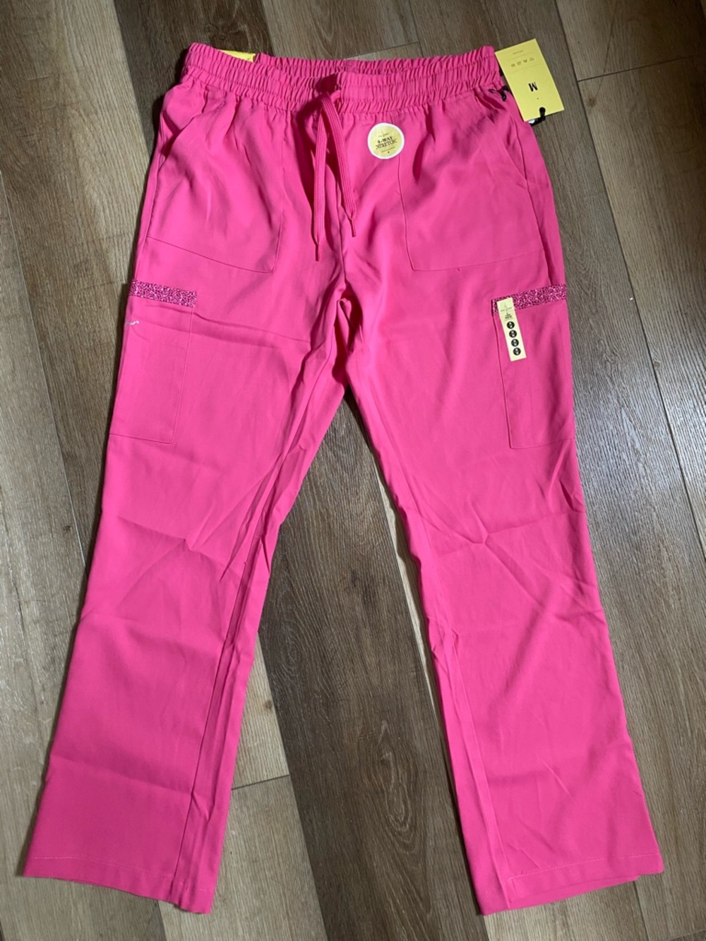 Baby Phat Hot Pink Scrub Pants with Drawstring Waist & Leopard Trim